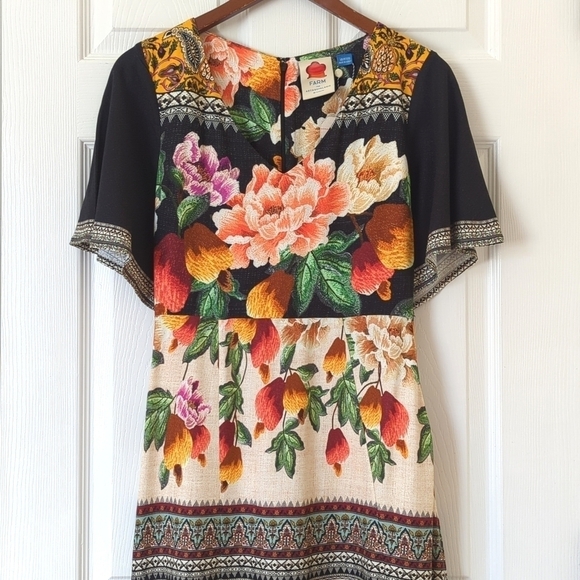 FARM Rio Anthropologie Esmeralda Floral Flowy Short Sleeve A-Line Maxi Dress XSP - Picture 2 of 14